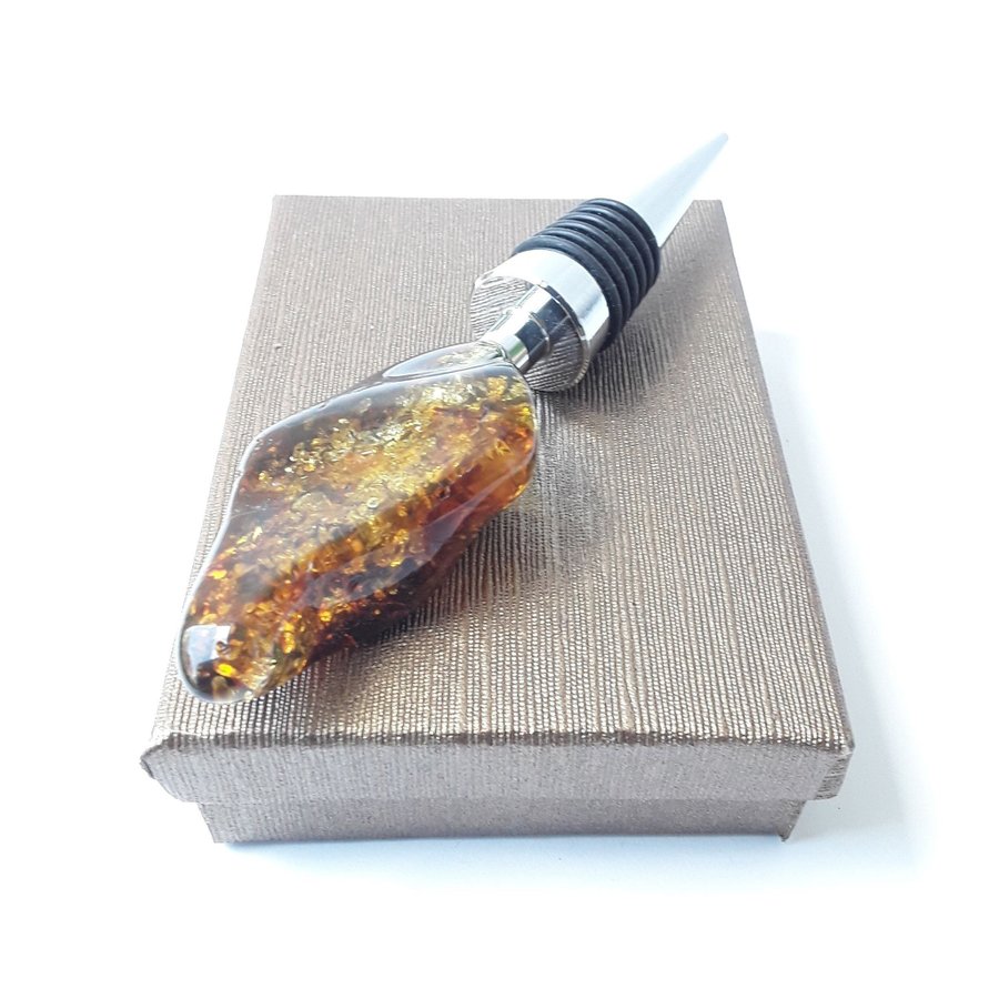 Gemstone cork All bottle stopper with Baltic amber stone Metal decorative cork