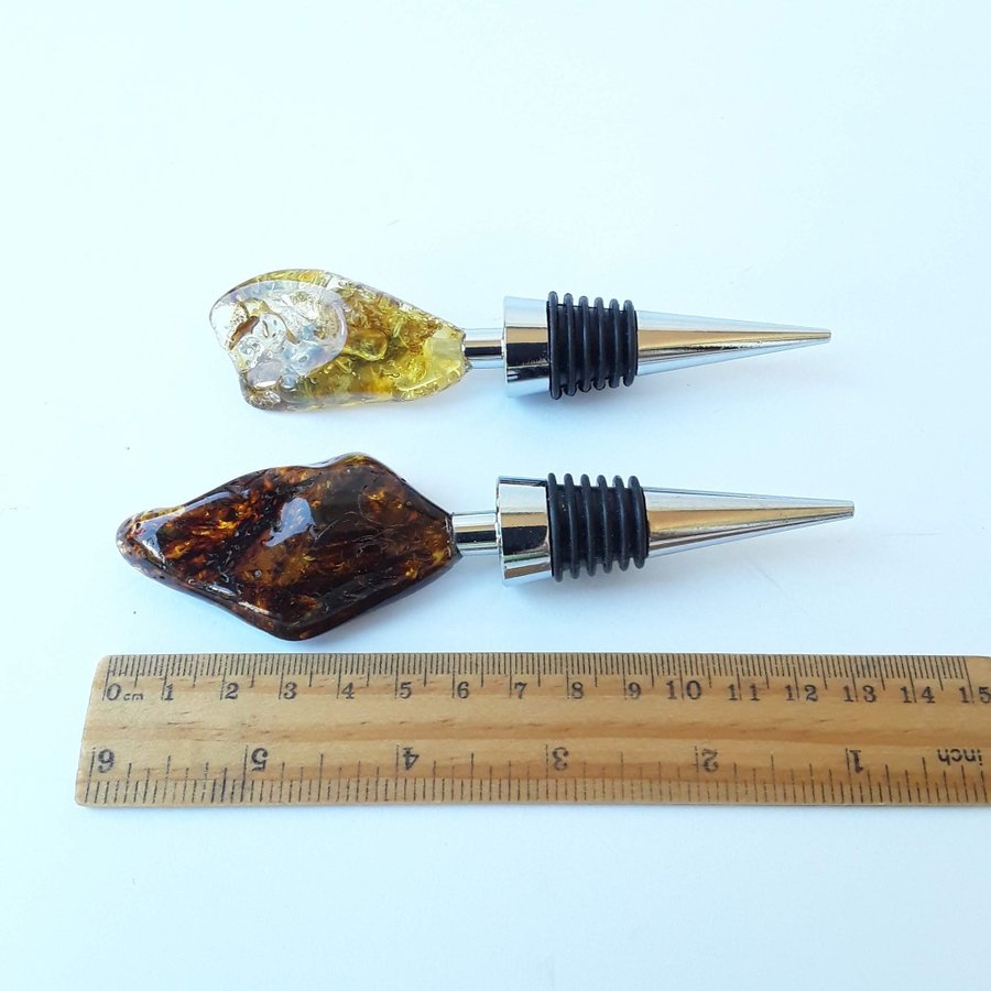 Gemstone cork All bottle stopper with Baltic amber stone Metal decorative cork