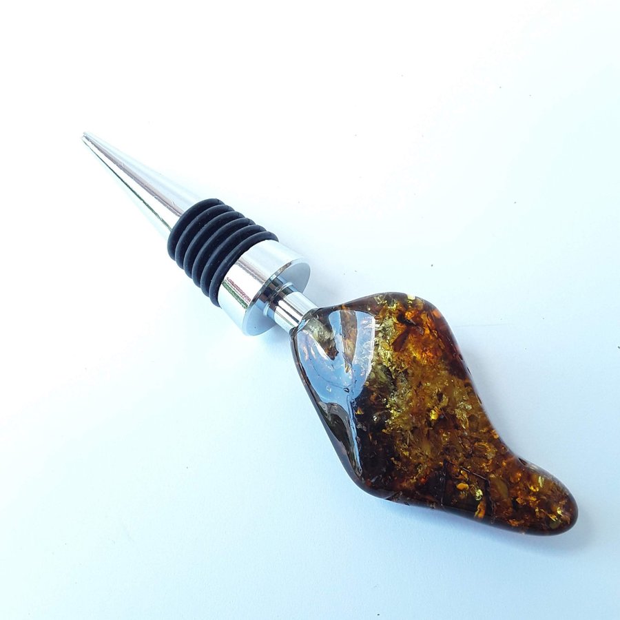 Gemstone cork All bottle stopper with Baltic amber stone Metal decorative cork