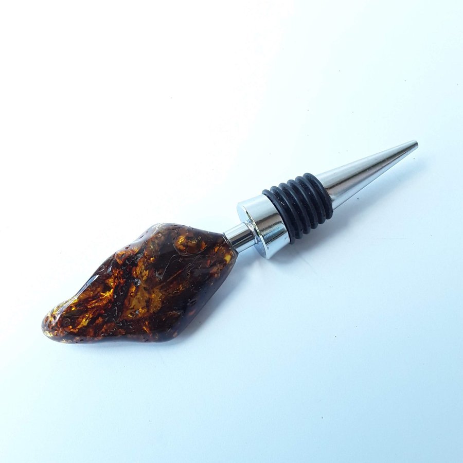 Gemstone cork All bottle stopper with Baltic amber stone Metal decorative cork