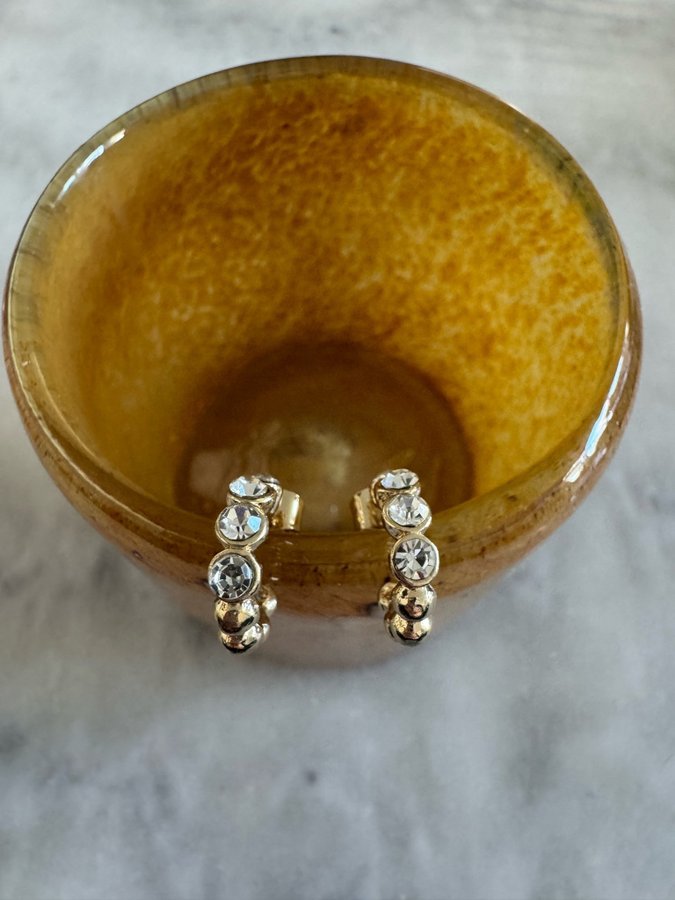 Guldfärgade örhängen med några strass-stenar