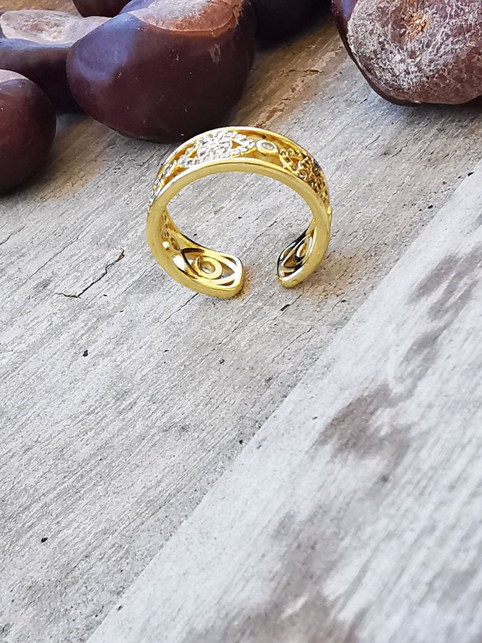 Ny 18k Guldfyllda Guld Fatima ring justerbar