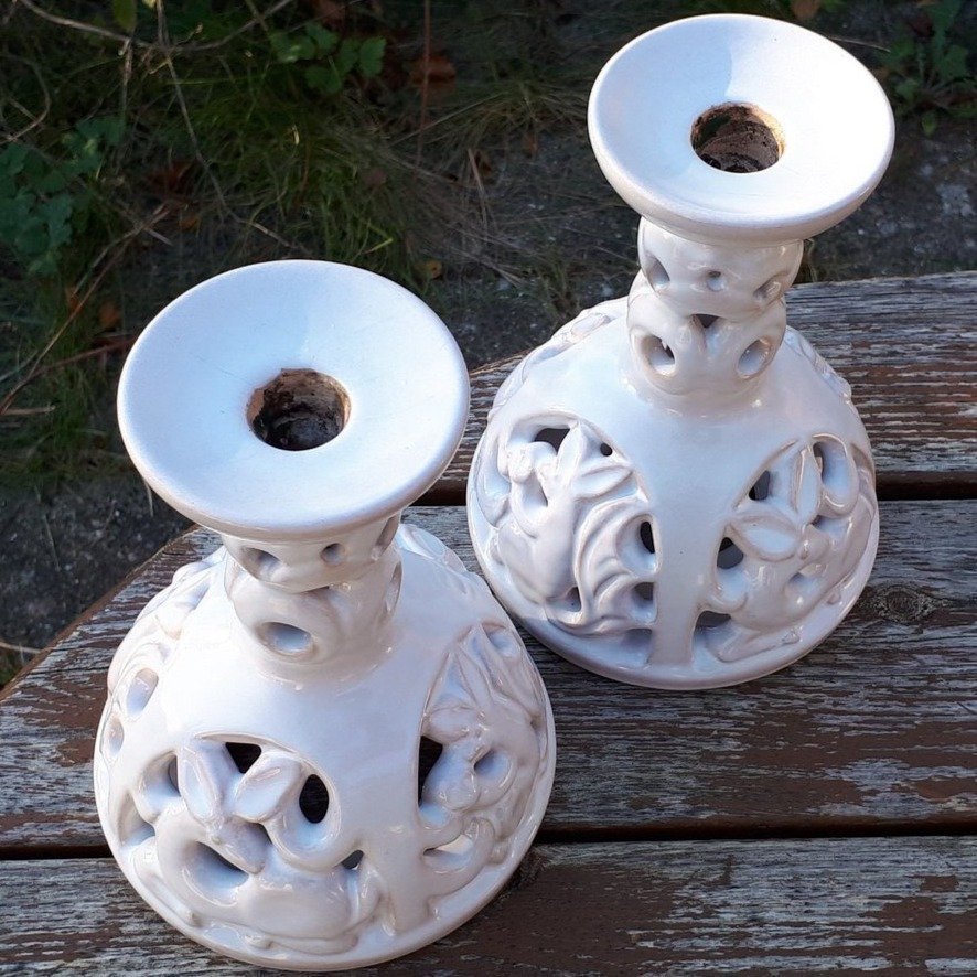 Rare Bornholm MICHAEL ANDERSEN Like-New Stamped Candlesticks Candleholders
