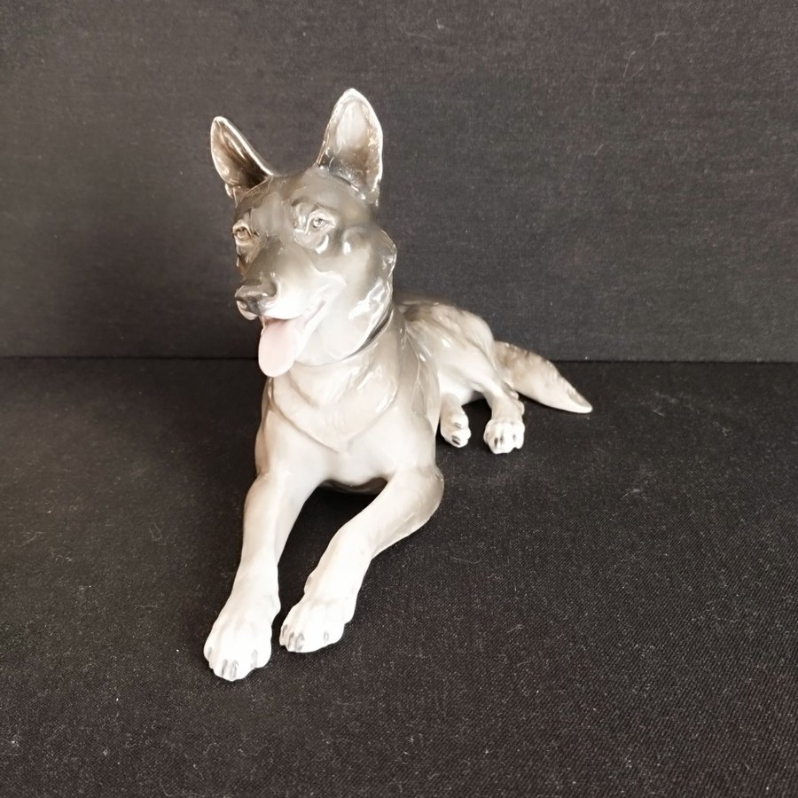 Gebrüder Heubach Porzellan Figur - Liegender Deutscher Schäferhund