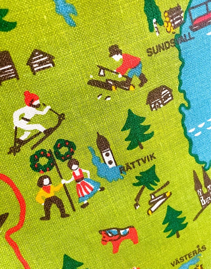 Textiltryck / Väggbonad - Signerad - Karta Skandinavien - Vintage