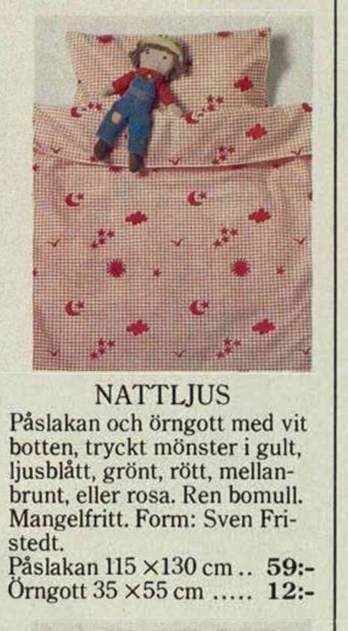 Retro bäddset till barnvagn ”Nattljus "av Sven Fristedt ” återbruk