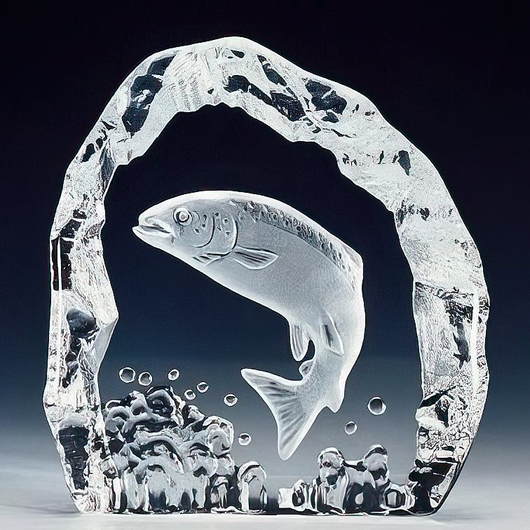 Nybro kristall - NY Signerad Glasskulptur - Lax