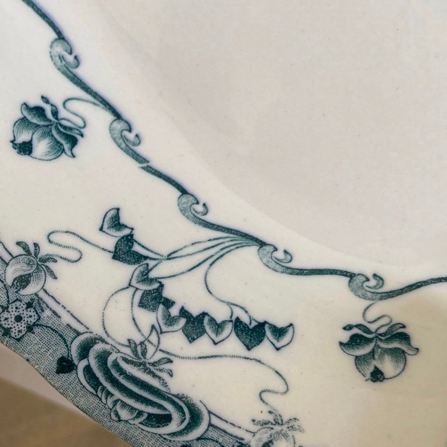 Skål fat jugend uppläggningsfat Gustavsberg Venus grön blå vit antik porslin