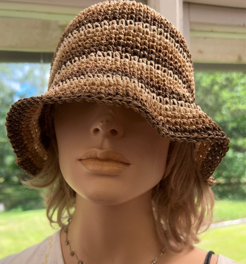 Fin handgjord tidlös virkad diskett topp sommar hattar hopfällbar hink hatt