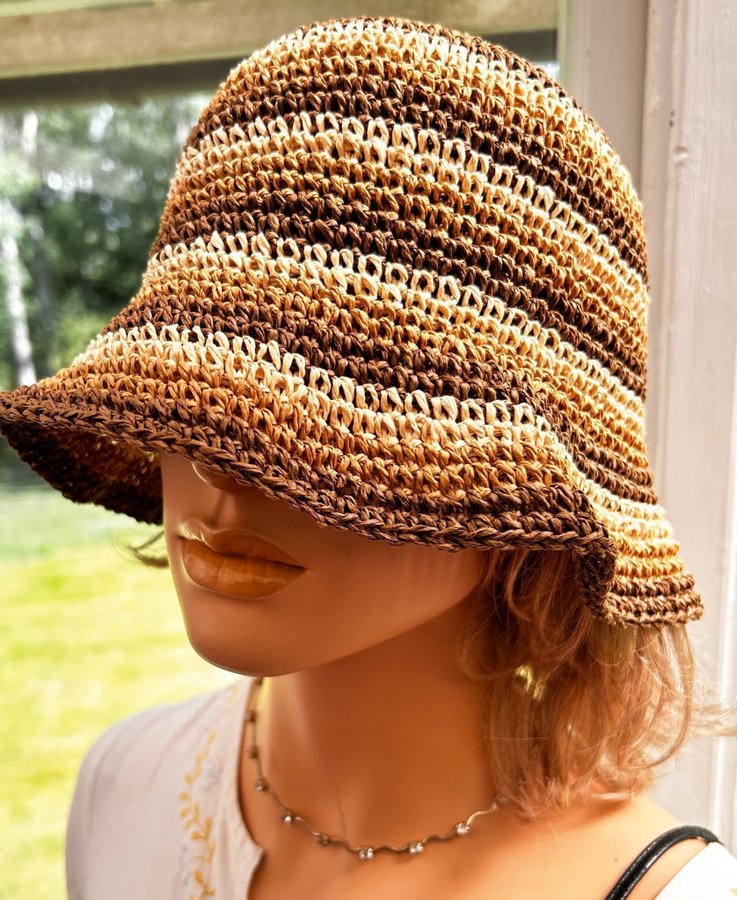 Fin handgjord tidlös virkad diskett topp sommar hattar hopfällbar hink hatt