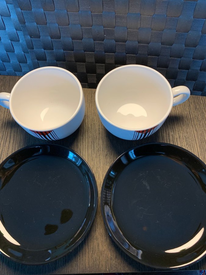 2 jumbo muggar mug koppar fat plates Waechtersbach Germany retro kaffe te
