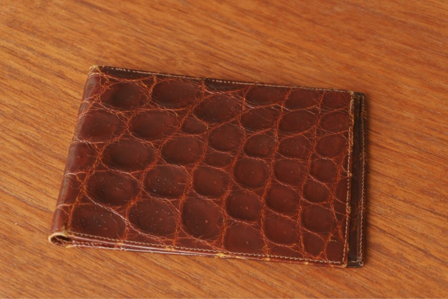 vintage plånbok krokodil reptil skinn läder lack retro 40 50 60 70 80 tal