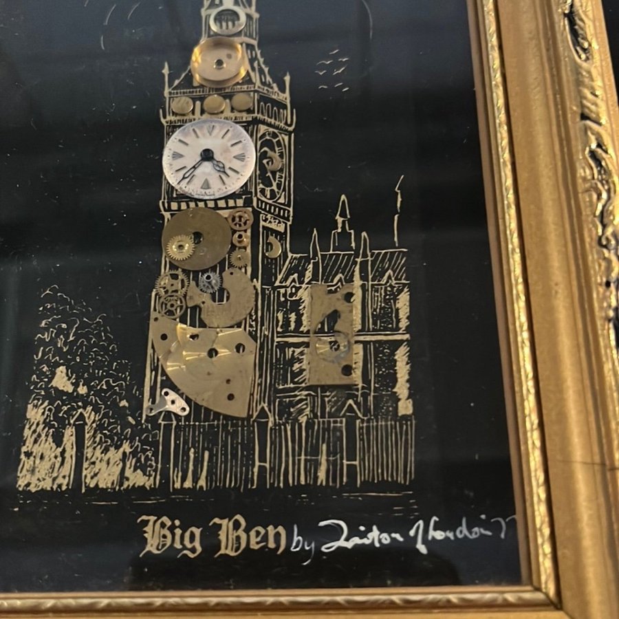 Big Ben Tavla gjord av klockdelar Retro