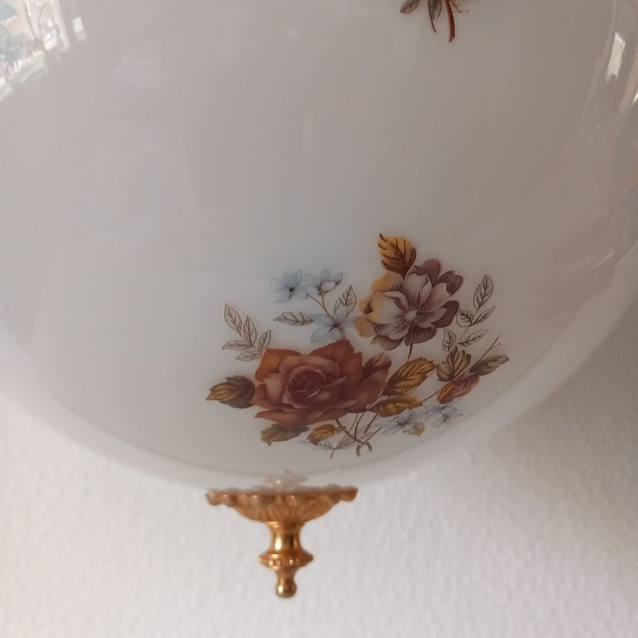 Vintage klottacklampa glas/mässing blommotiv