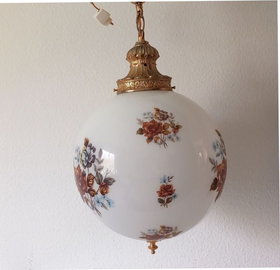 Vintage klottacklampa glas/mässing blommotiv