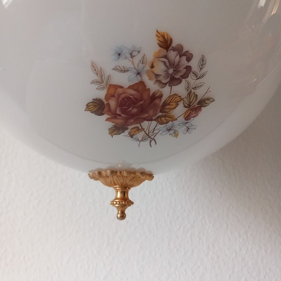 Vintage klottacklampa glas/mässing blommotiv