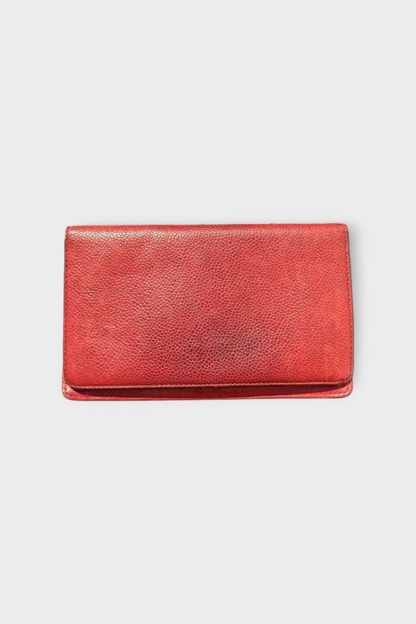 Äkta Vintage Röd Chanel CC Plånbok i läder