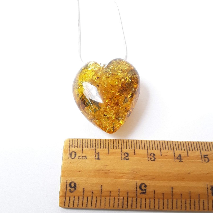 Baltic amber heart pendant necklace Yellow gemstone heart on silver color chain