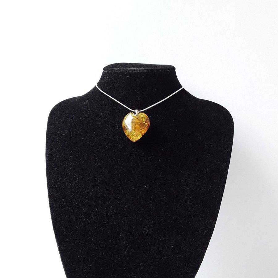 Baltic amber heart pendant necklace Yellow gemstone heart on silver color chain