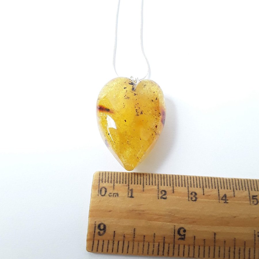 Baltic amber heart pendant necklace Yellow gemstone heart on silver color chain