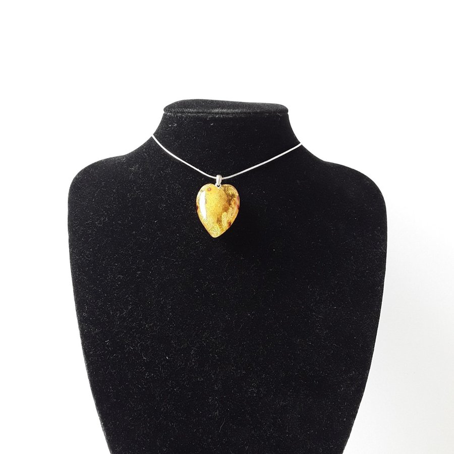 Baltic amber heart pendant necklace Yellow gemstone heart on silver color chain