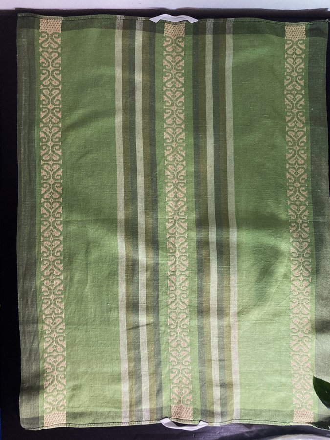 Grön randig kökshandduk broderi retro vintage lin linne bomull