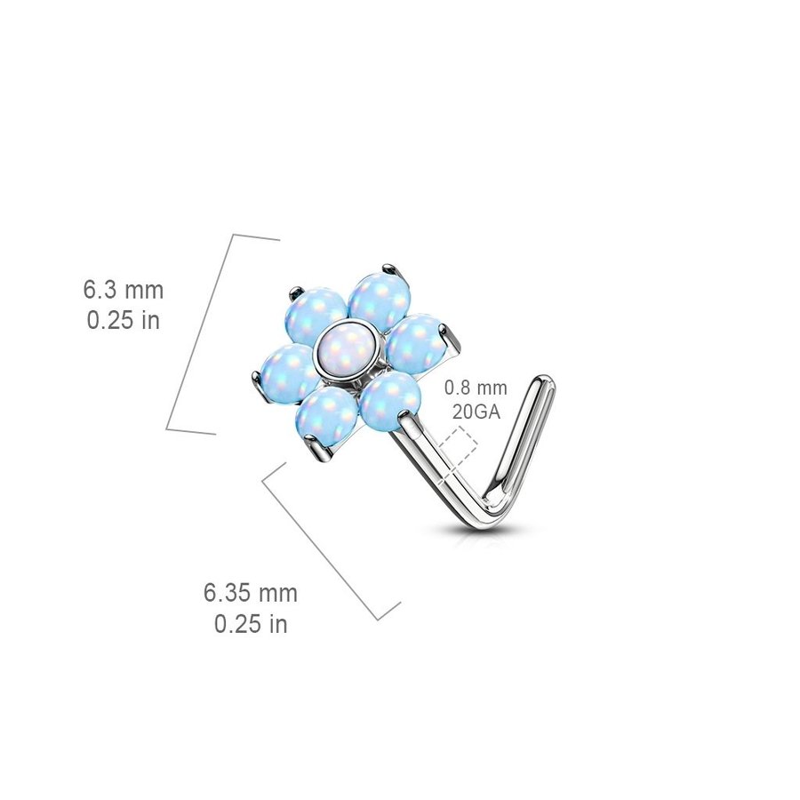 REA__REA_1 L-Blomformad näspiercing i 3stål medLila -vit-epoxy stenar