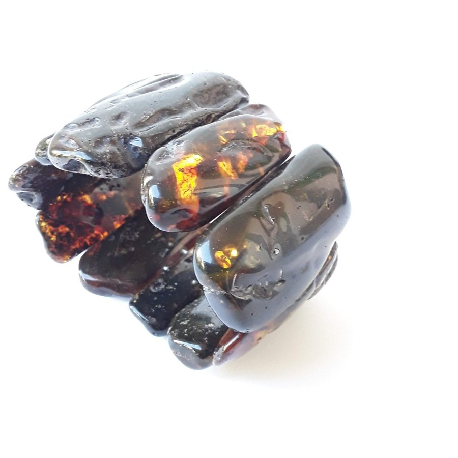 Baltic amber gemstone wide stretchy bracelet large black amber luxury bracelet