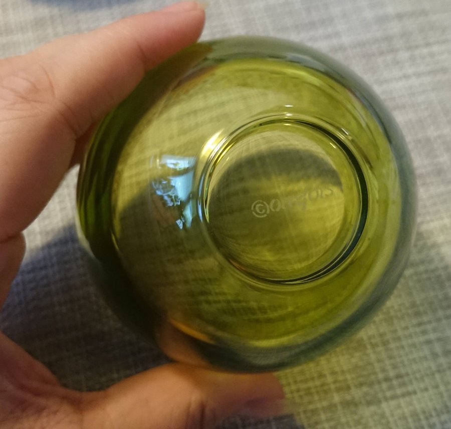 3 stycken mindre skålar från Orrefors -Pastillo Mini- Lena Bergström grönt glas