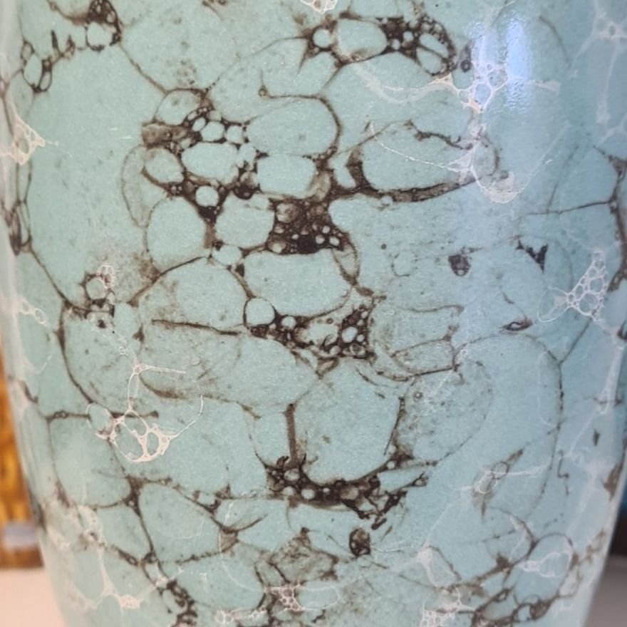 Turkos vas 1900 tal som ny melerad keramik kina blomvas vintage