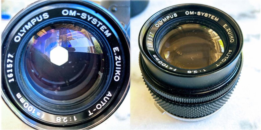 OLYMPUS OM 100mm f28 + Olympus Lens Hood + Case Mini Tele