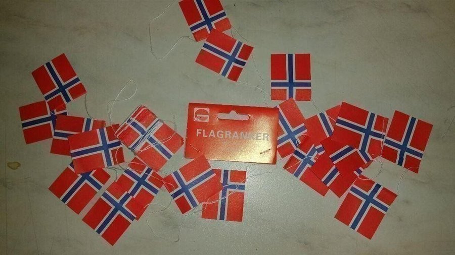 Norska flaggor på snöre Snyggt att hänga som girland i granen Nostalgiskt!