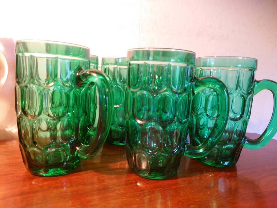 France gröna glas ölglas mugg vintage retro gammal grönt dricksglas cool 6 st