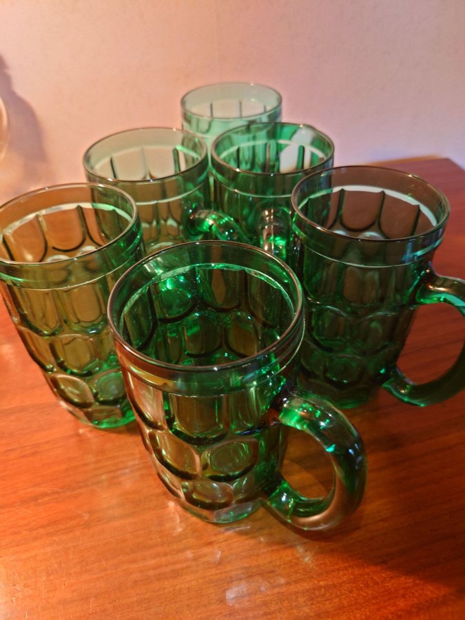 France gröna glas ölglas mugg vintage retro gammal grönt dricksglas cool 6 st