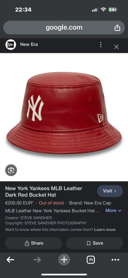 New Era New York Yankees MLB Leather Dark Red Bucket Hat