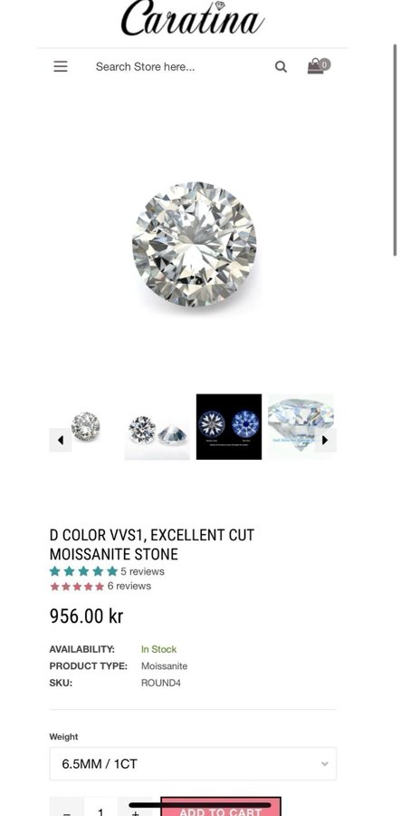 Äkta 1ct VVS1 D-Color Moissanite-Diamant Med Certifikat!