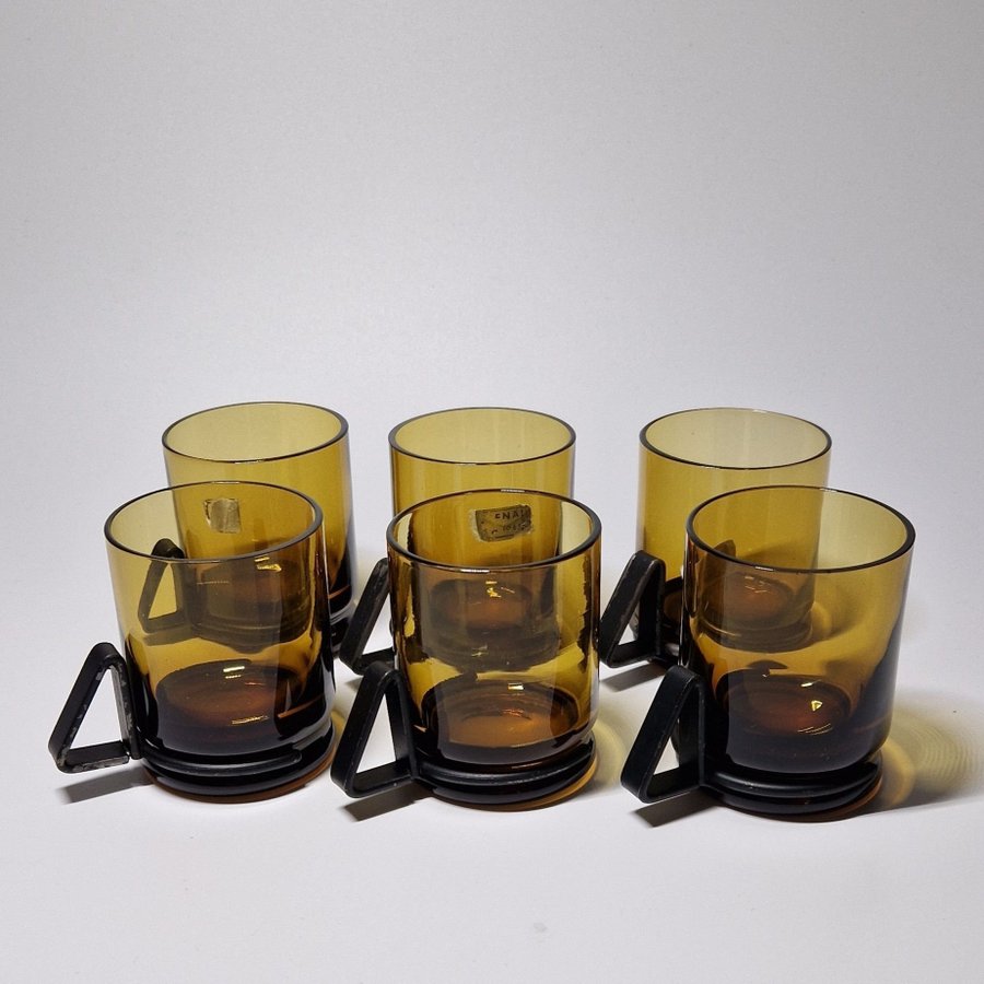 6 ST VINTAGE RETRO PUNSCH / GLÖGG GLAS EKENÄS BRUK AB