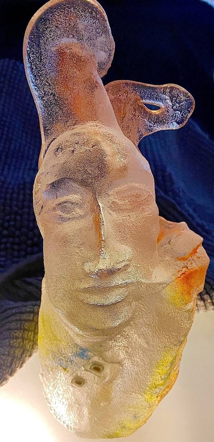 Unik stor skulptur sandblästrat glas signerad Kjell Jansson