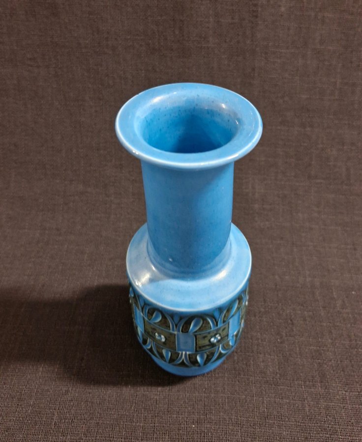 Fratelli Fanciullacci vas keramik Turkos glasyr med ristad dekor Italien