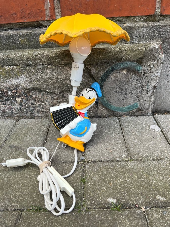 Disney Kalle Anka lampa vintage retro vägglampa / speldosa 1940-50 tal