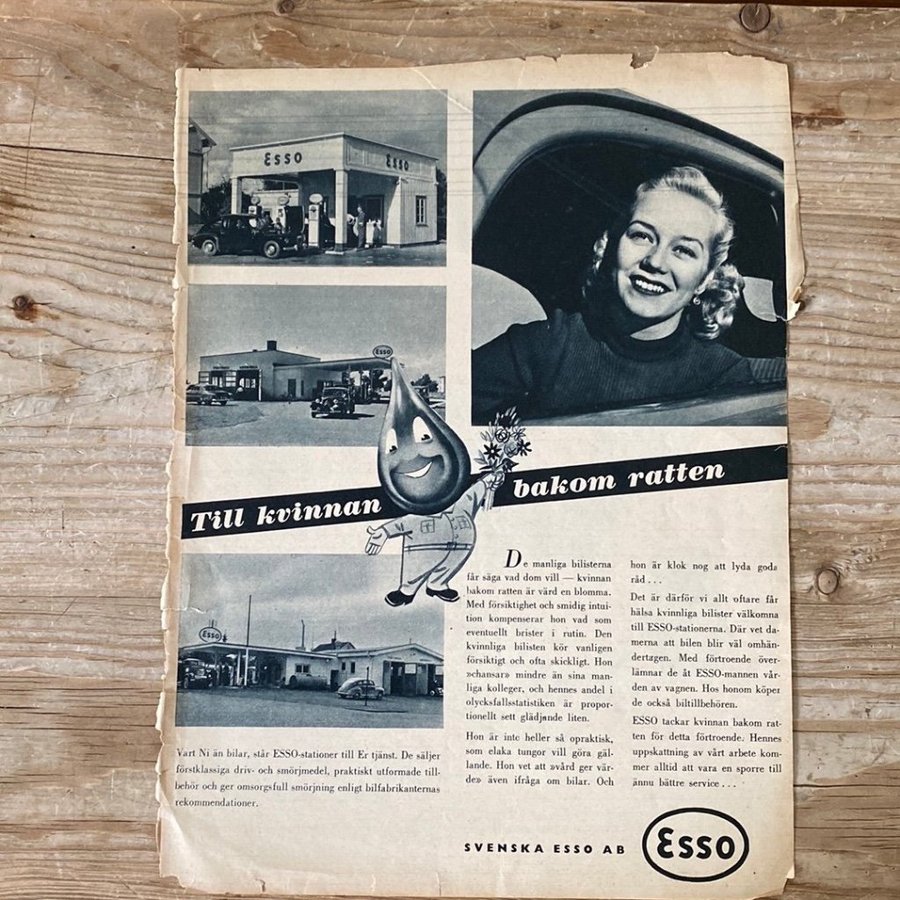 Tidningsannons Esso Retro 1950-talet