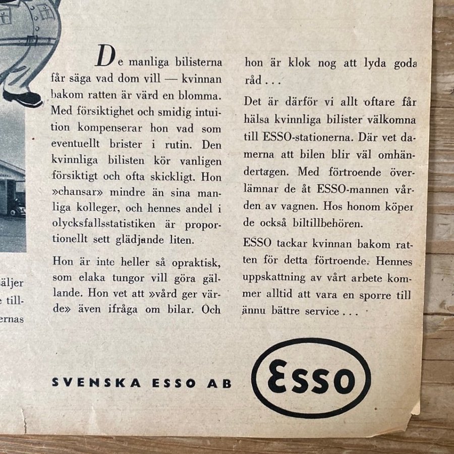 Tidningsannons Esso Retro 1950-talet