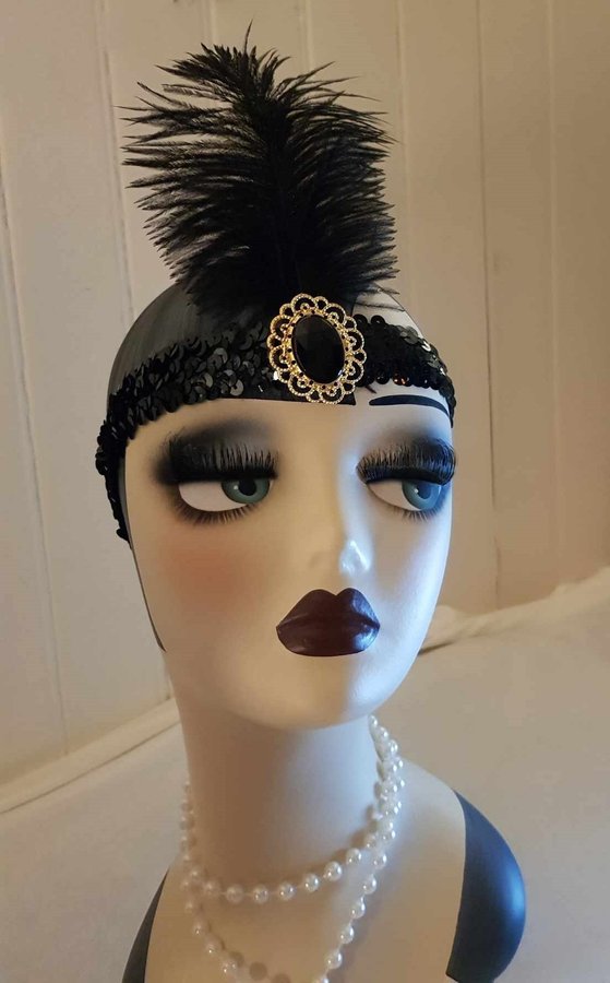 PANNBAND Great Gatsby 1920 Vintage diadem hårband Fjäder flapper Art Deco kaxigt