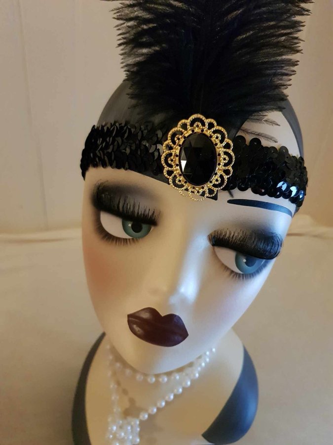 PANNBAND Great Gatsby 1920 Vintage diadem hårband Fjäder flapper Art Deco kaxigt