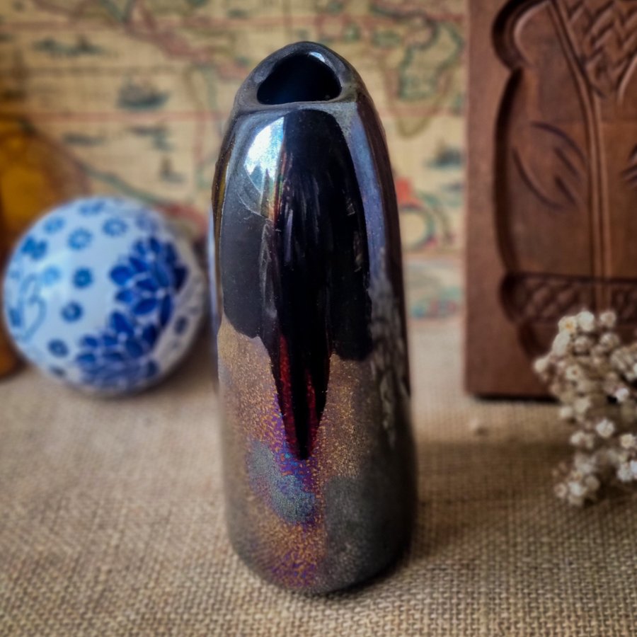 Vintage Ceramic Black Chromatic Vase | Retro 80s Eighties | Art Deco Mid Century
