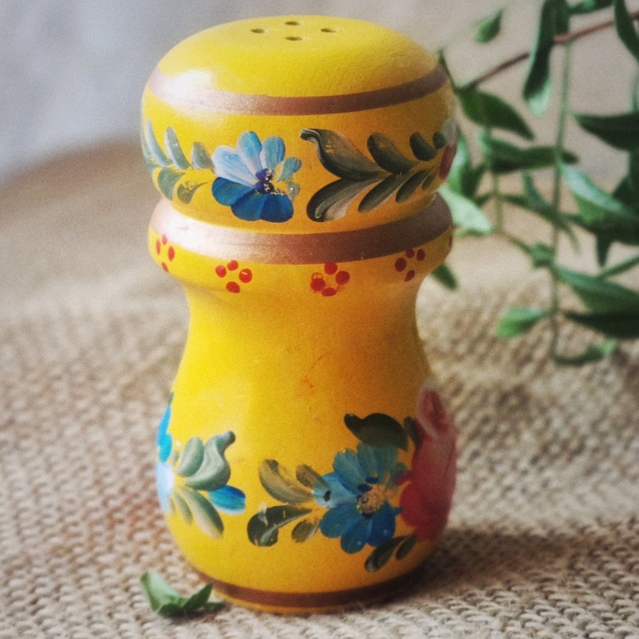 Vintage Hungarian Romantic Hand-painted Shaker | Retro Yellow Pink Blue Roses