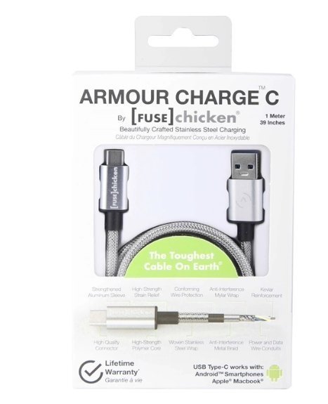 Fuse Chicken Synkkabel Usb-C Armour 1M Stainless Steel