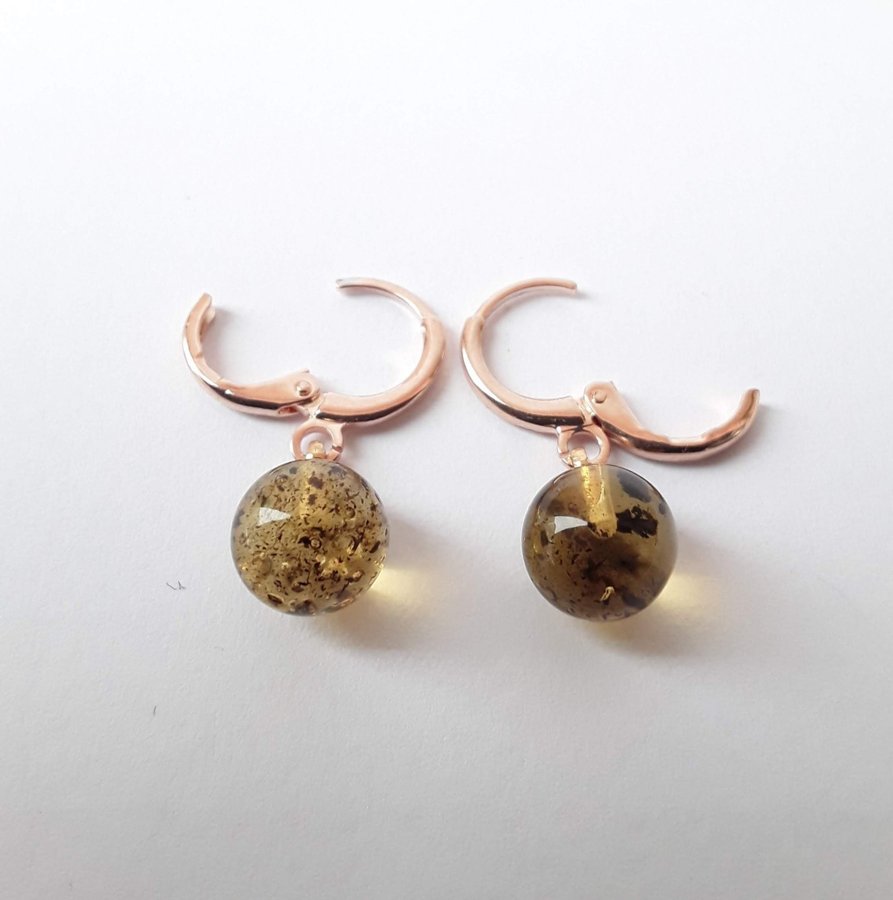 Baltic amber gemstone and medical gold metal dangle hook lever back earrings