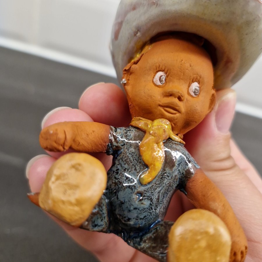 vintage Svante Turunen ceramic Little boy cowboy figurine Made In Finland