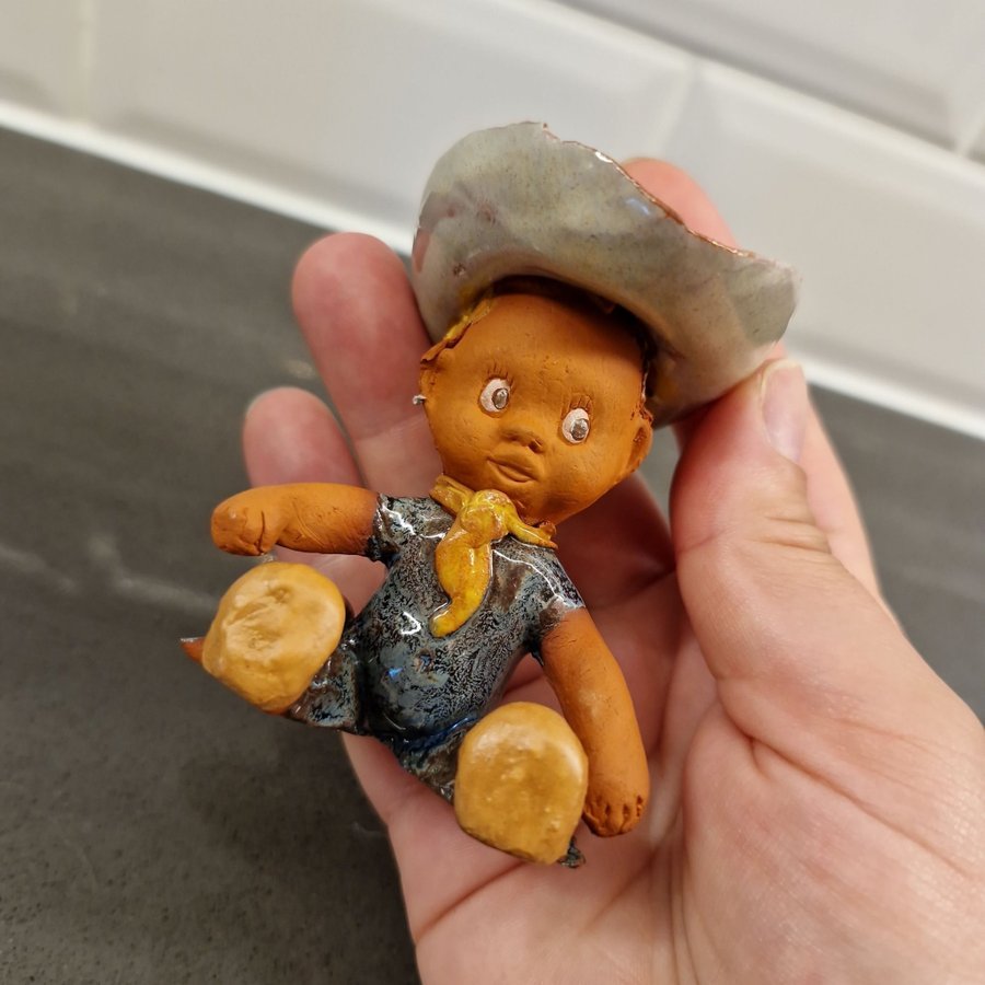 vintage Svante Turunen ceramic Little boy cowboy figurine Made In Finland